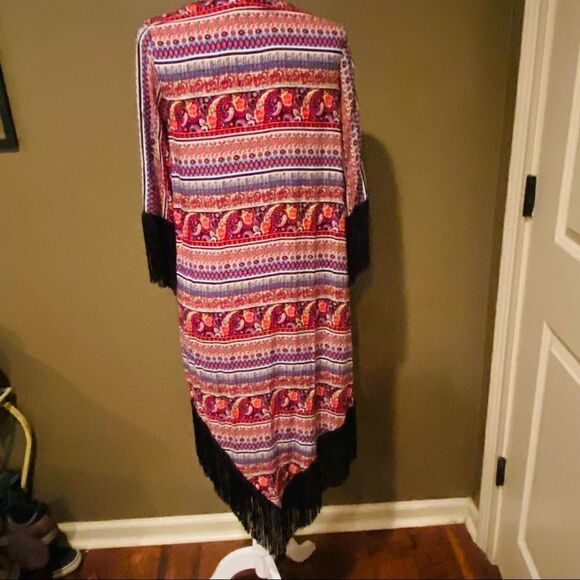 Love Tease Fringe Boho Kimono Cardigan Size Large - Picture 7 of 13
